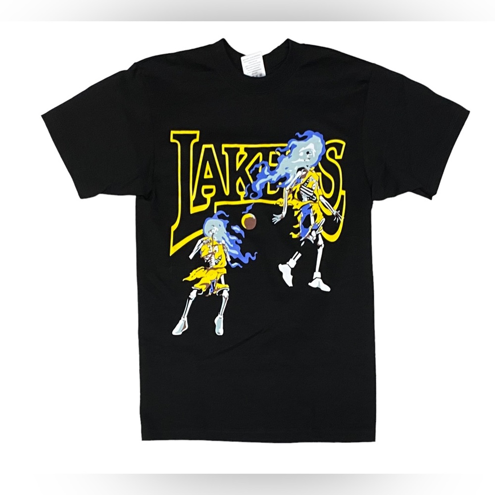 NEW Capn On Melrose Lakers Shaq & Kobe Skeleton T Shirt Sz S Shaka Heavy Tee